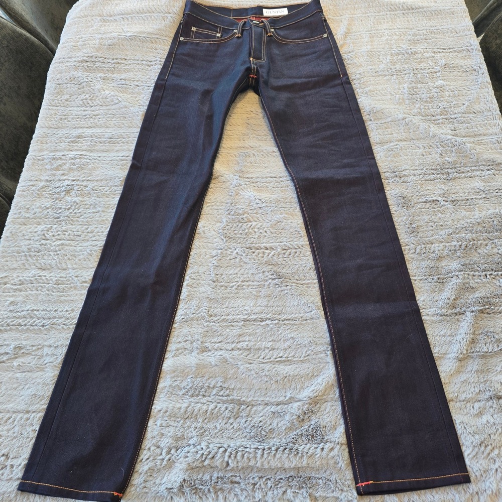 Gustin Skinny Fit Raw Indigo Denim Jeans Mens 29x34 California Made Button Fly
